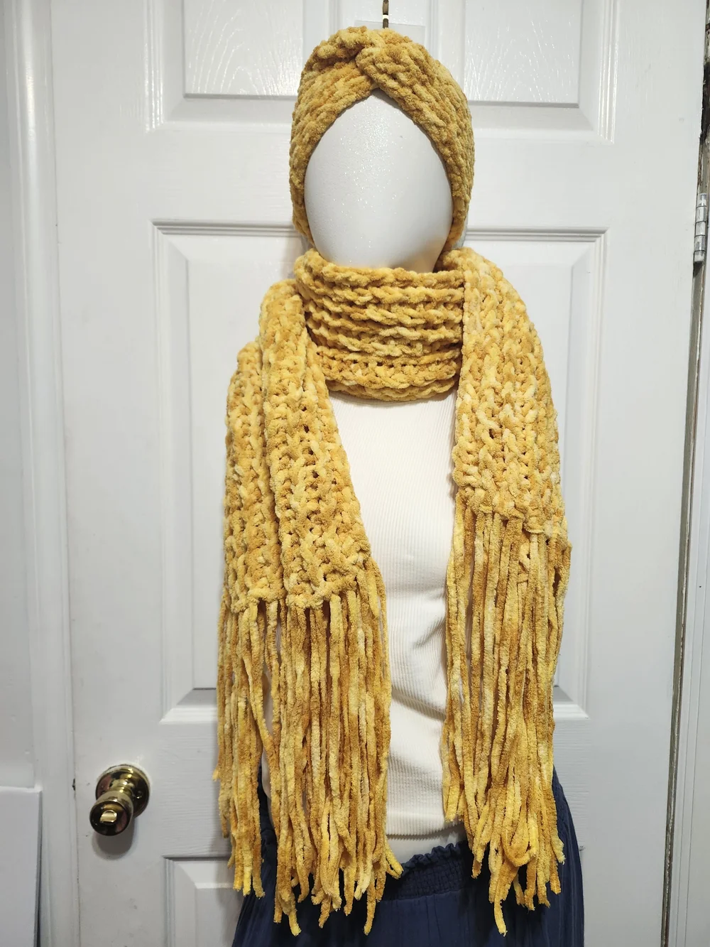 Cozy Chunky Knit Scarf and Headband Set - Mustard Yellow
